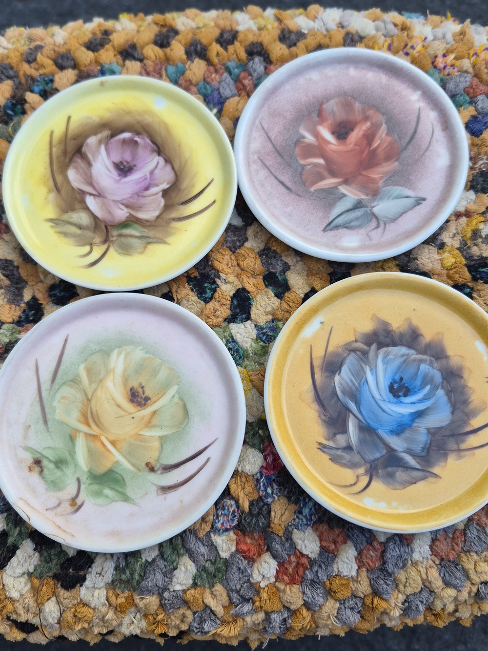 Vintage Lucio Rio Brasil Hand-Painted Ceramic Saucer - Set of 4